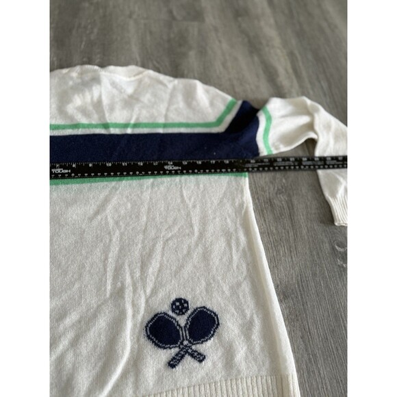 Pickleball Striped Crewneck Sweater - White/Blue/Green - Picture 11 of 14